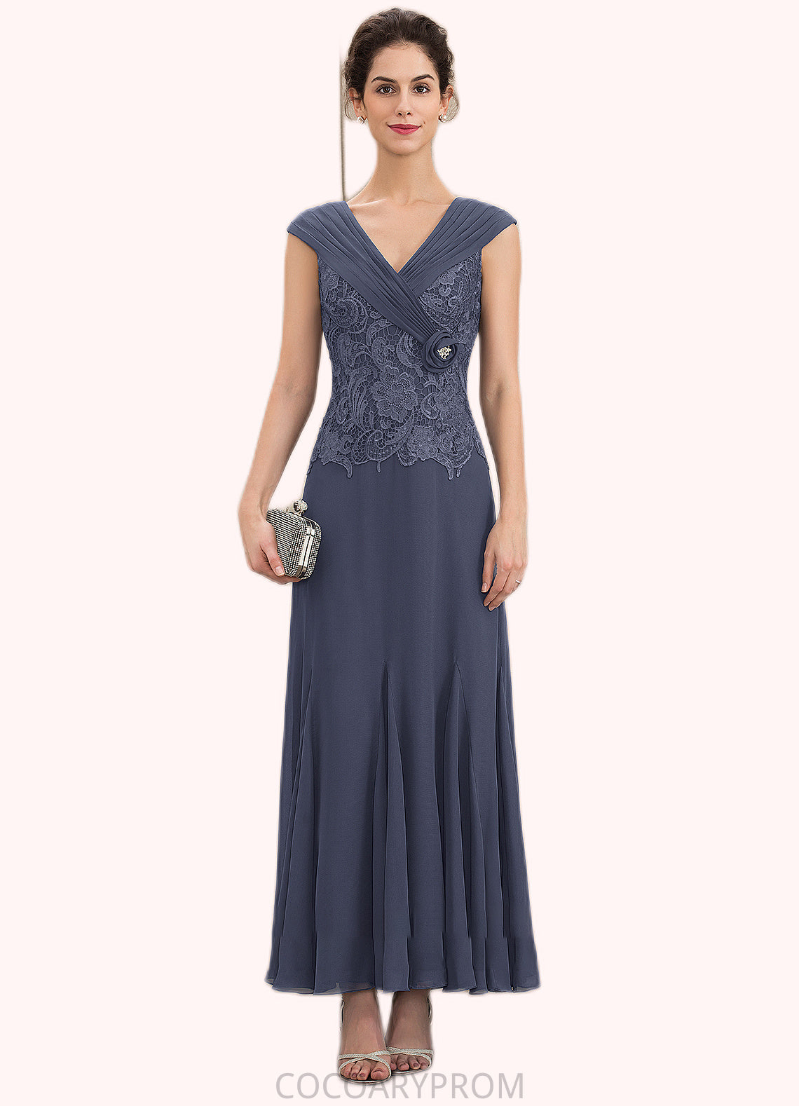 Elisabeth A-Line V-neck Ankle-Length Chiffon Lace Mother of the Bride Dress With Ruffle Beading DA8126P0014971