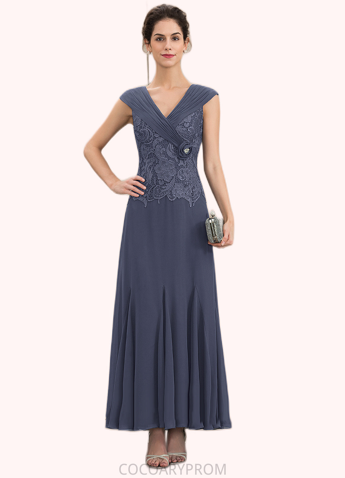 Elisabeth A-Line V-neck Ankle-Length Chiffon Lace Mother of the Bride Dress With Ruffle Beading DA8126P0014971