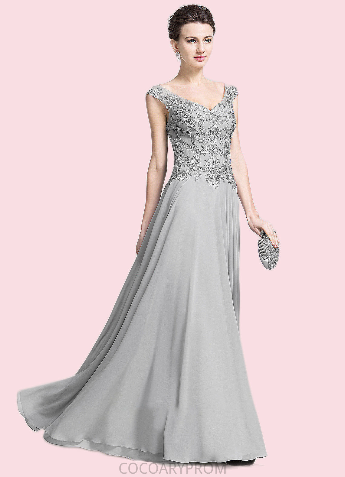 Cecelia A-Line V-neck Floor-Length Chiffon Mother of the Bride Dress With Appliques Lace DA8126P0014974