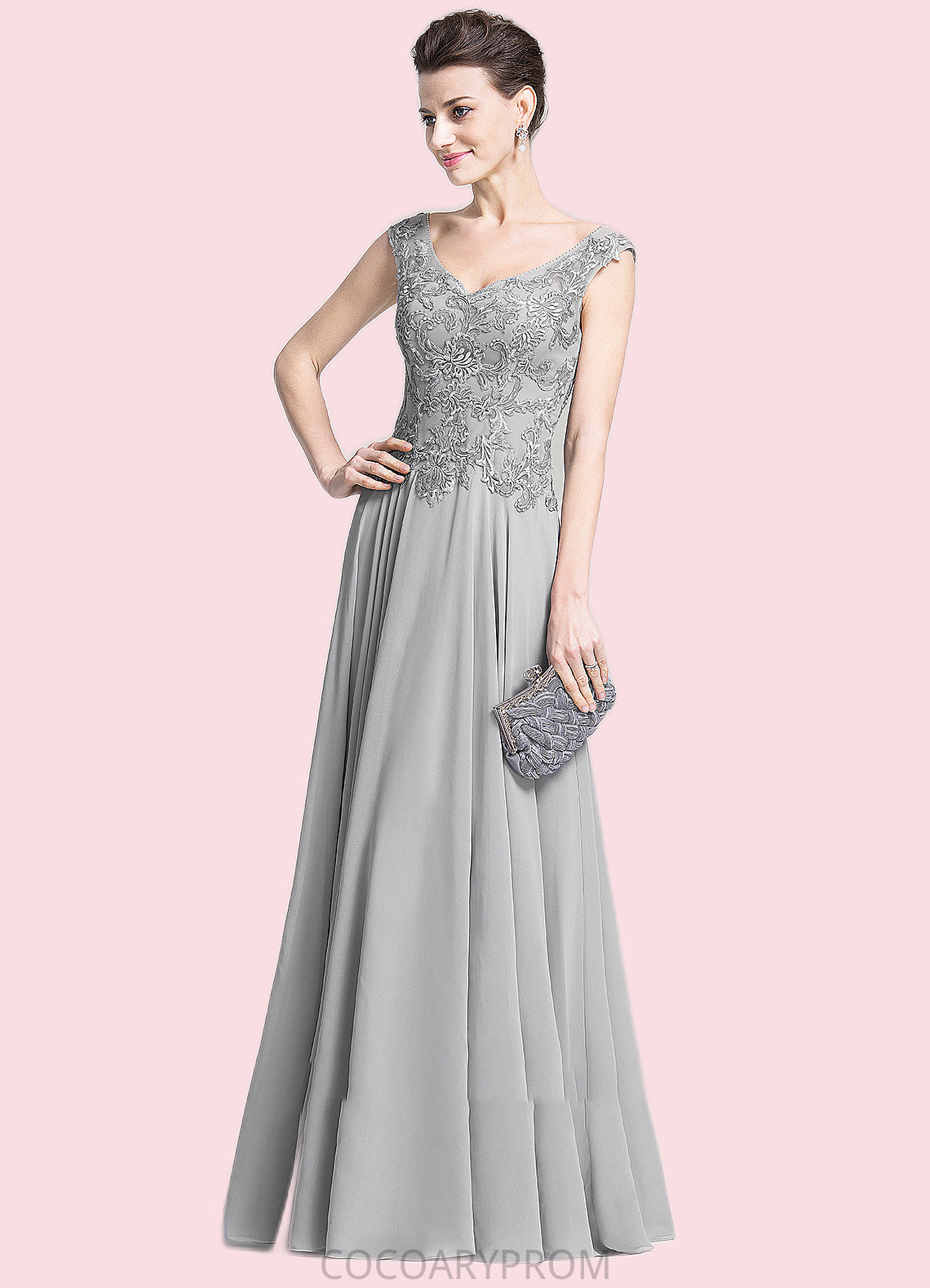 Cecelia A-Line V-neck Floor-Length Chiffon Mother of the Bride Dress With Appliques Lace DA8126P0014974