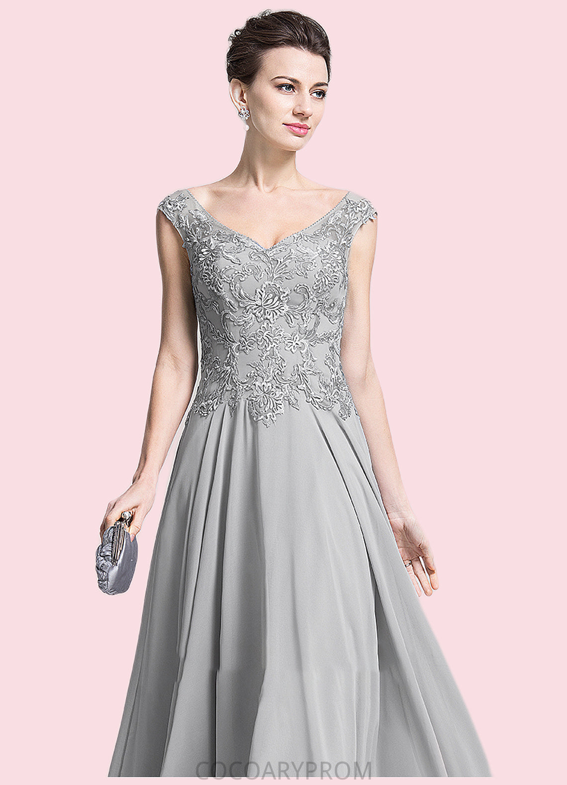 Cecelia A-Line V-neck Floor-Length Chiffon Mother of the Bride Dress With Appliques Lace DA8126P0014974