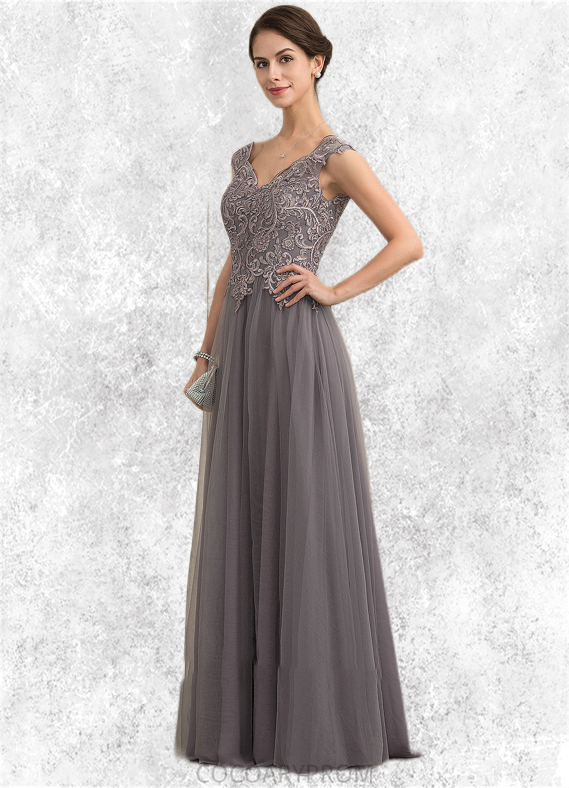 Jaycee A-Line/Princess V-neck Floor-Length Tulle Lace Mother of the Bride Dress With Sequins DA8126P0014985