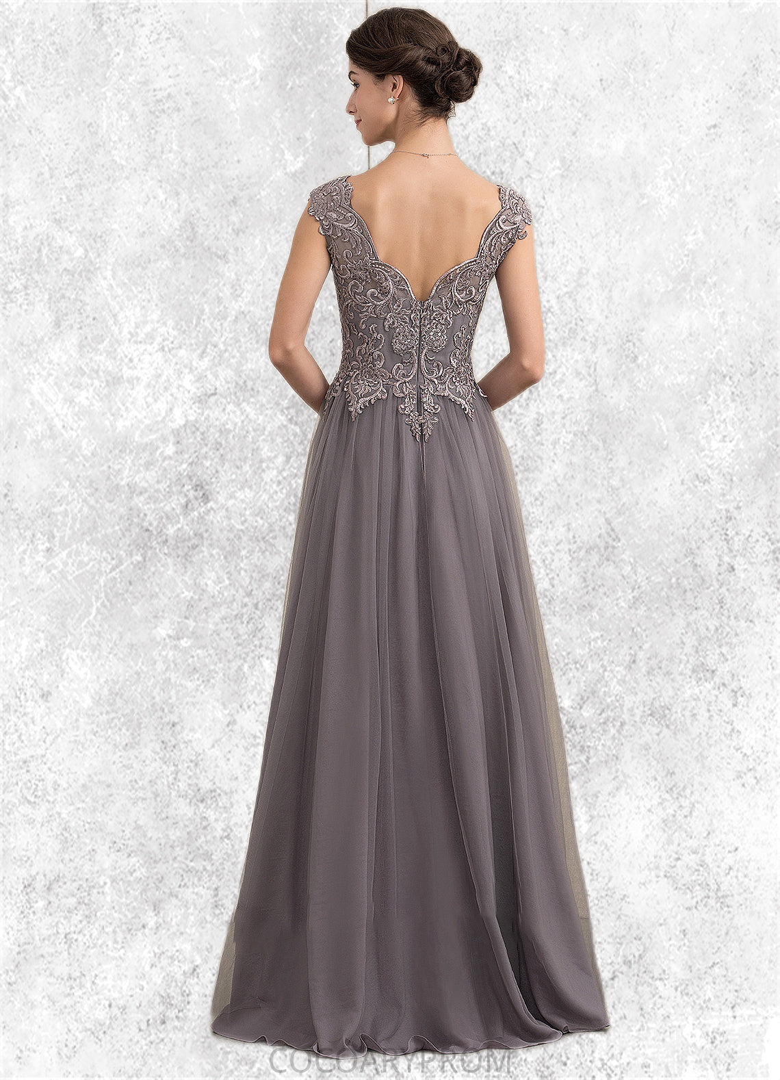 Jaycee A-Line/Princess V-neck Floor-Length Tulle Lace Mother of the Bride Dress With Sequins DA8126P0014985