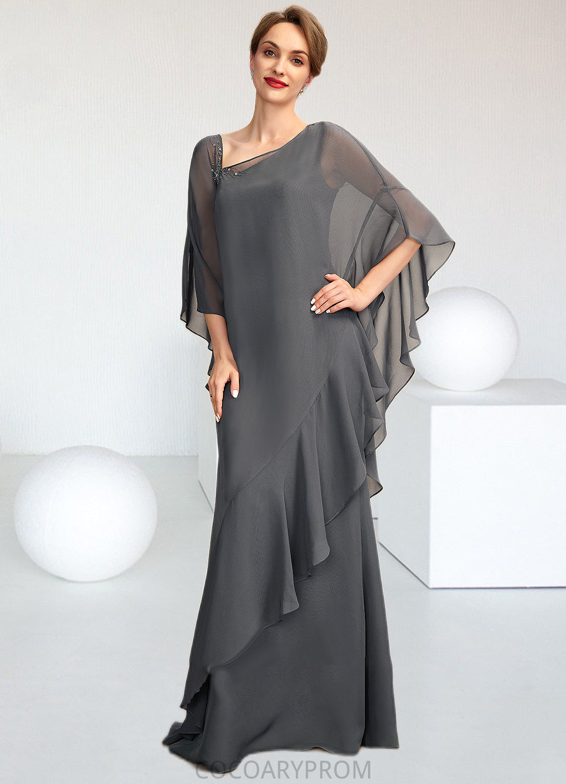 Val Sheath/Column One-Shoulder Floor-Length Chiffon Mother of the Bride Dress DA8126P0014995