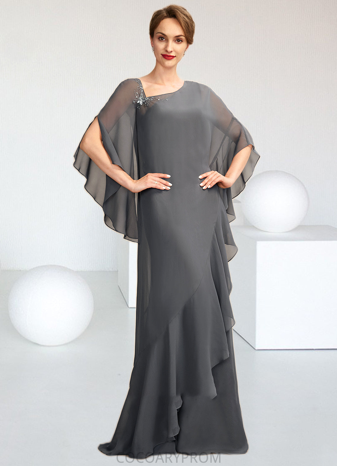 Val Sheath/Column One-Shoulder Floor-Length Chiffon Mother of the Bride Dress DA8126P0014995