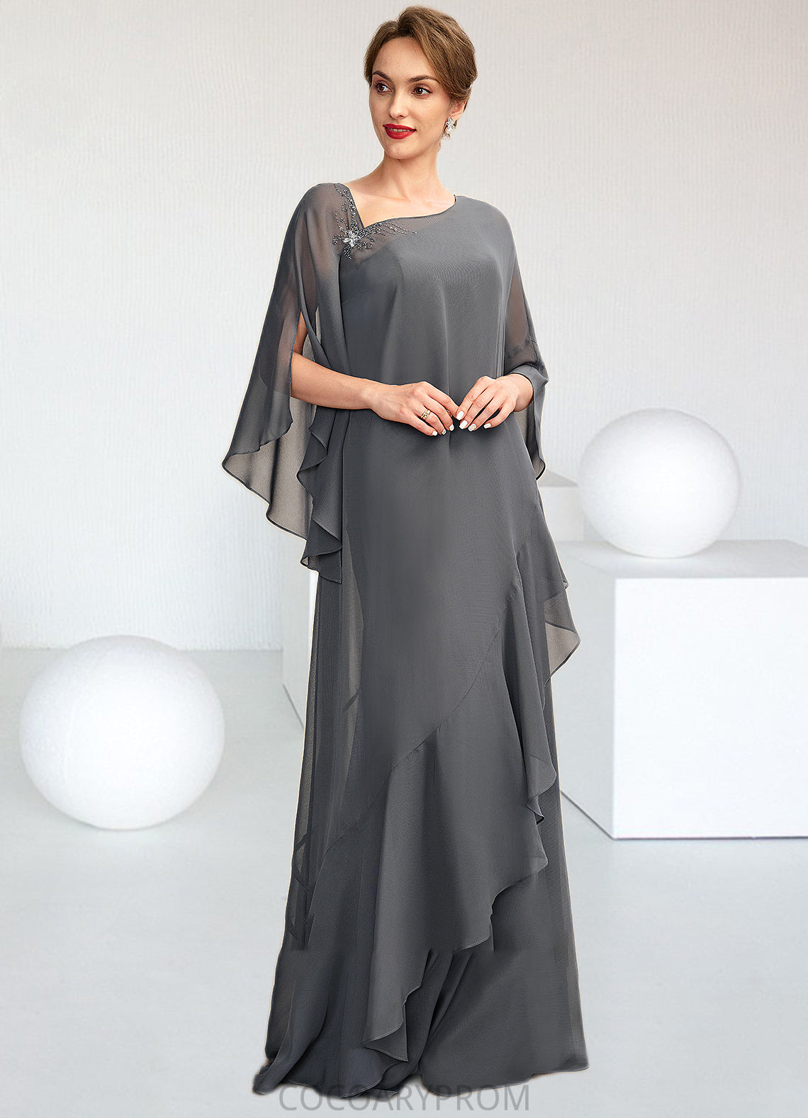 Val Sheath/Column One-Shoulder Floor-Length Chiffon Mother of the Bride Dress DA8126P0014995