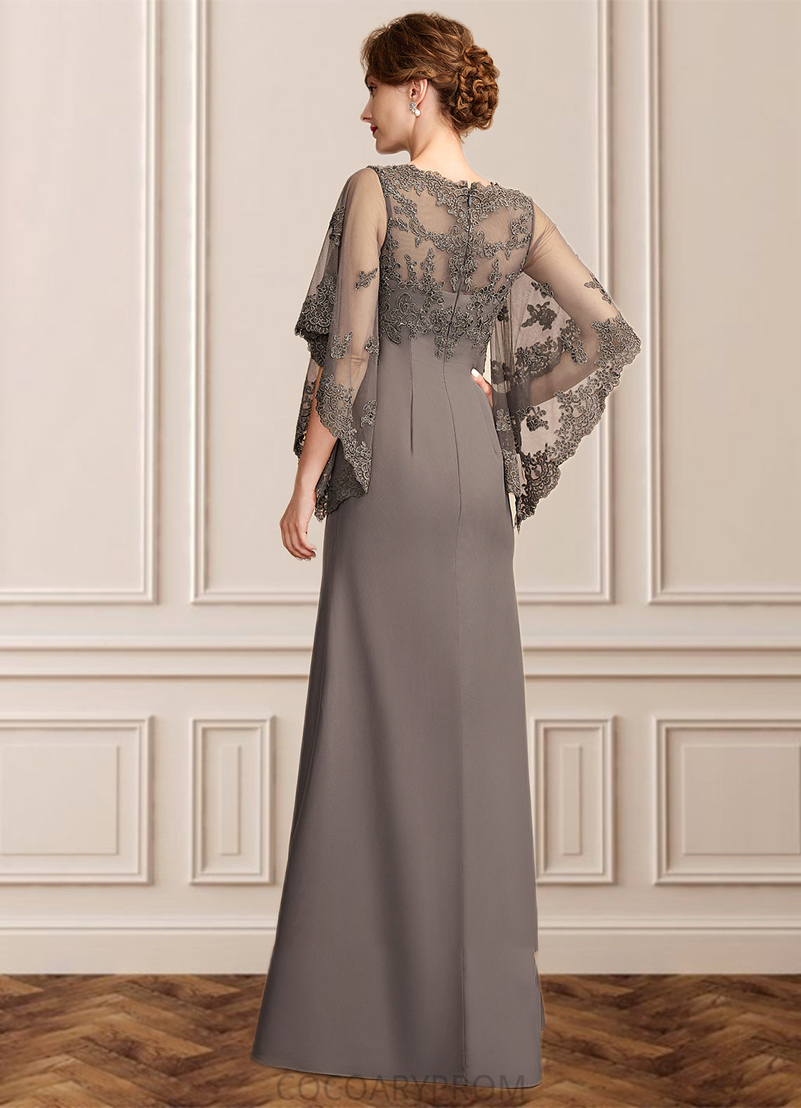 Emilia Sheath/Column Scoop Neck Floor-Length Chiffon Lace Mother of the Bride Dress DA8126P0014996