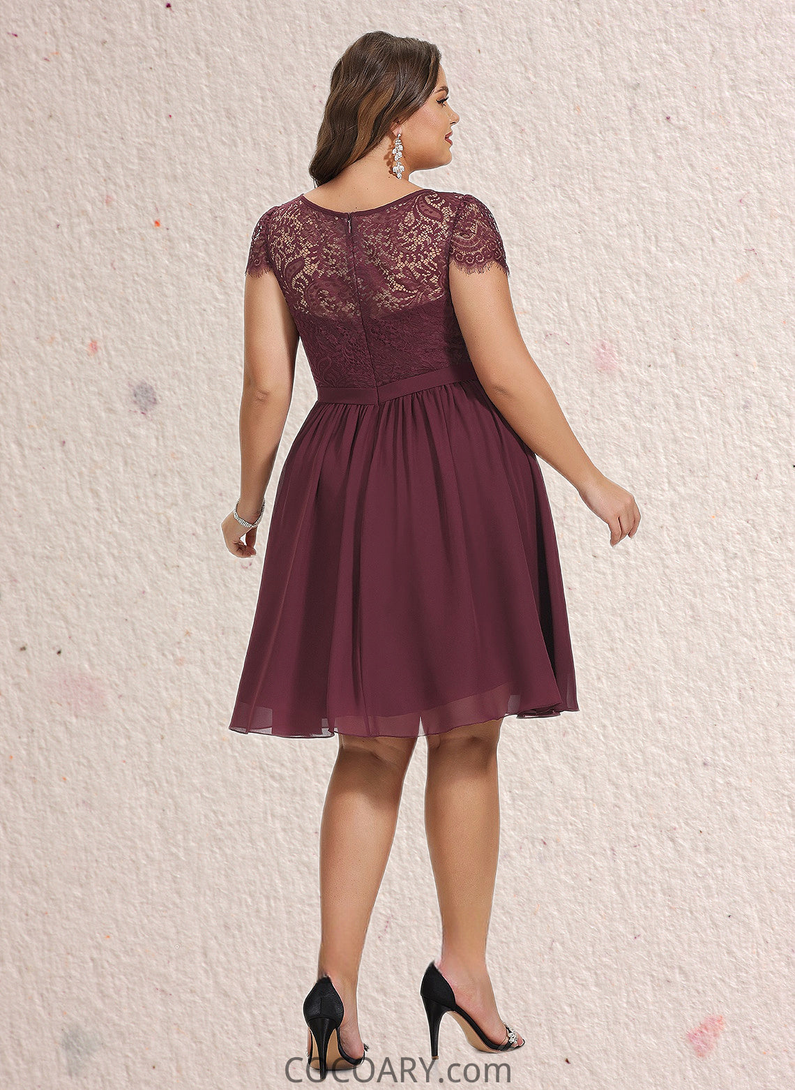 India A-line Scoop Knee-Length Lace Chiffon Homecoming Dress DA8P0025698