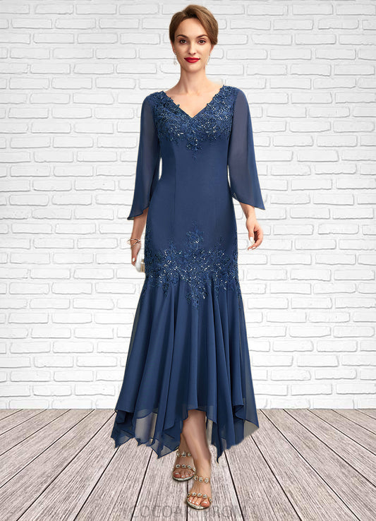 Jess Trumpet/Mermaid V-neck Ankle-Length Chiffon Mother of the Bride Dress With Appliques Lace Sequins DA8126P0015009