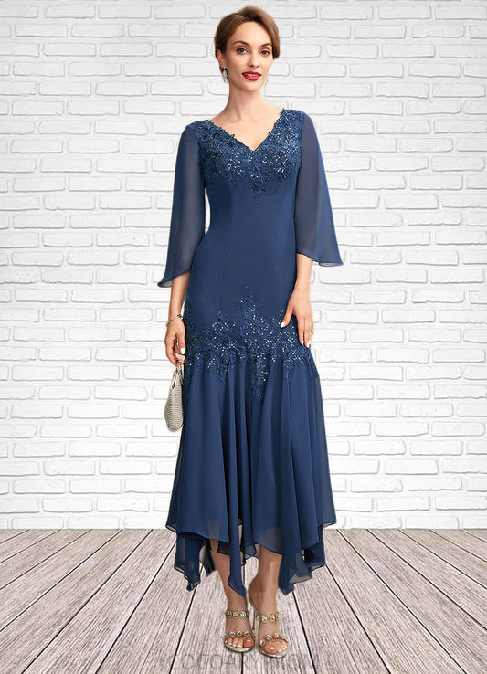 Jess Trumpet/Mermaid V-neck Ankle-Length Chiffon Mother of the Bride Dress With Appliques Lace Sequins DA8126P0015009