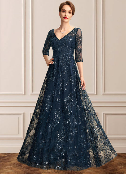 Undine A-Line V-neck Floor-Length Lace Mother of the Bride Dress With Sequins DA8126P0015015