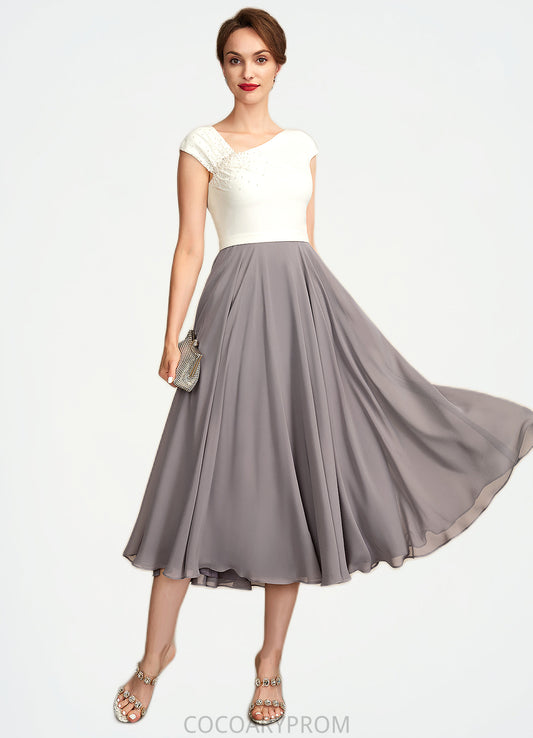 Aria A-Line V-neck Tea-Length Chiffon Mother of the Bride Dress With Ruffle Beading Sequins DA8126P0015016