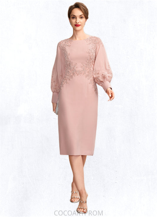 Haleigh Sheath/Column Scoop Neck Knee-Length Chiffon Lace Mother of the Bride Dress With Beading Sequins DA8126P0015020