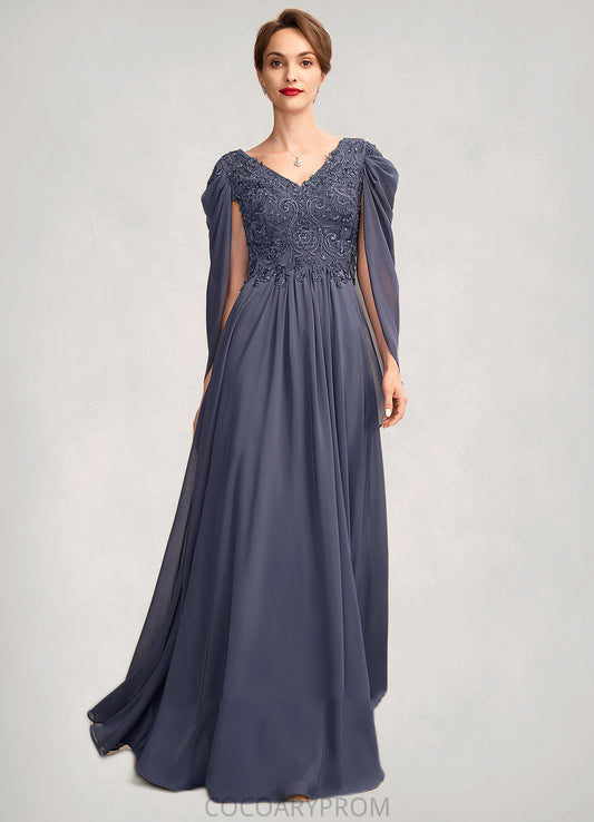 Rylee A-Line V-neck Floor-Length Chiffon Lace Mother of the Bride Dress With Beading Sequins DA8126P0015022