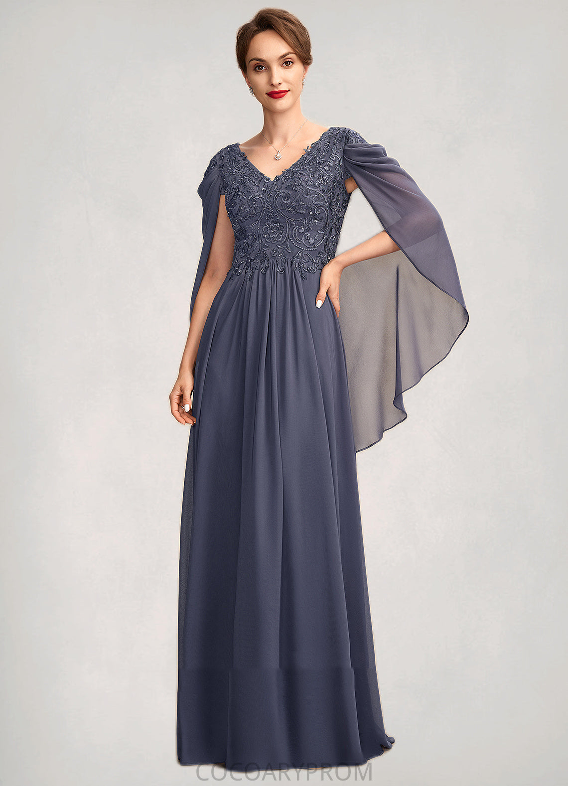 Rylee A-Line V-neck Floor-Length Chiffon Lace Mother of the Bride Dress With Beading Sequins DA8126P0015022