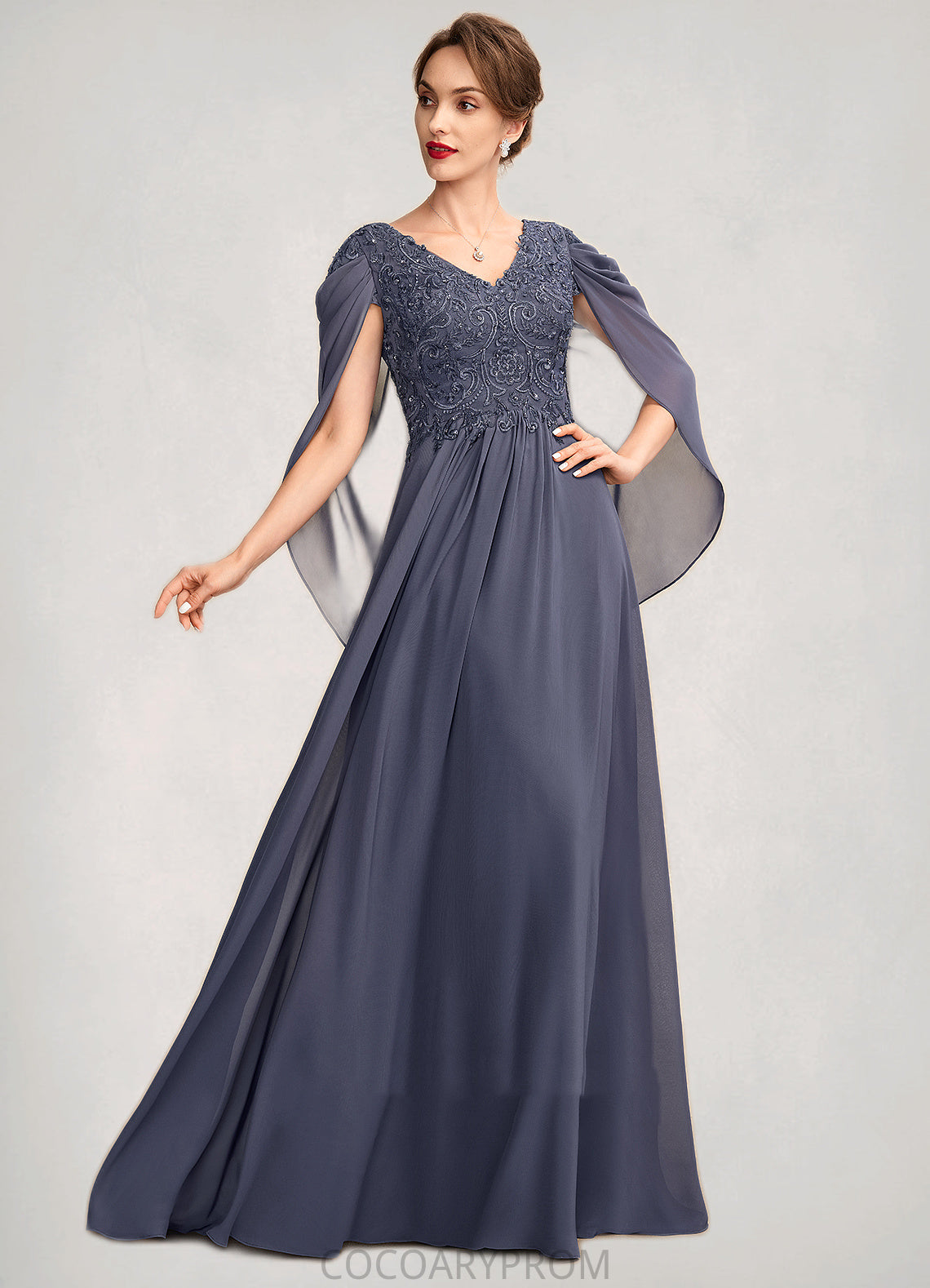 Rylee A-Line V-neck Floor-Length Chiffon Lace Mother of the Bride Dress With Beading Sequins DA8126P0015022