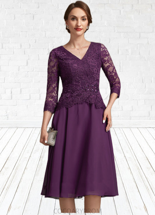 Renee A-Line V-neck Knee-Length Chiffon Lace Mother of the Bride Dress With Beading Sequins DA8126P0015035