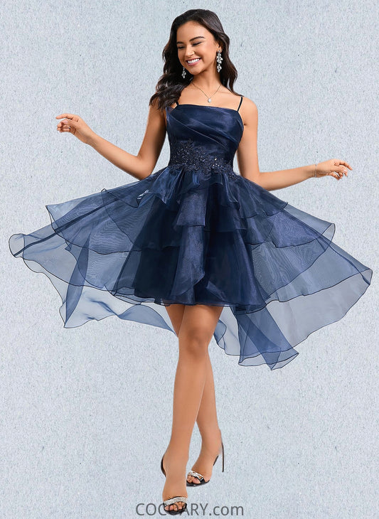 Shaniya Ball-Gown/Princess Straight Asymmetrical Organza Homecoming Dress With Sequins Appliques Lace DA8P0025652