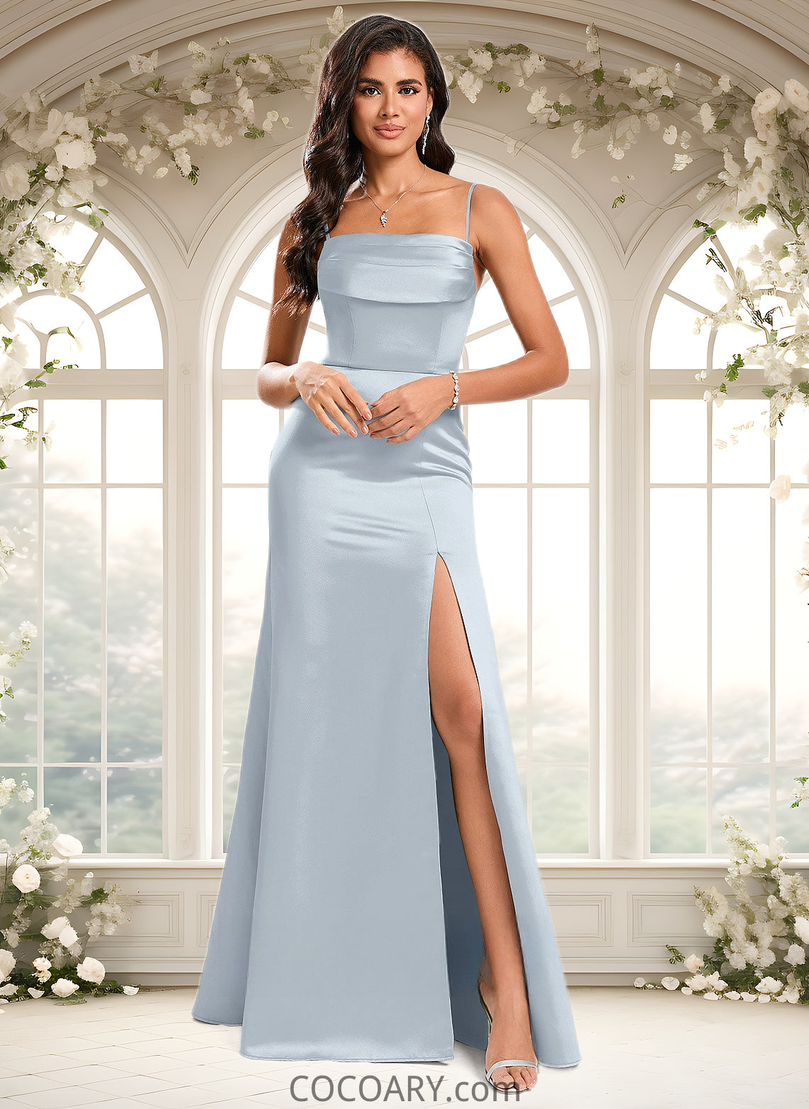 Martha Trumpet/Mermaid Off the Shoulder Square Floor-Length Satin Prom Dresses With Ruffle DA8P0025883