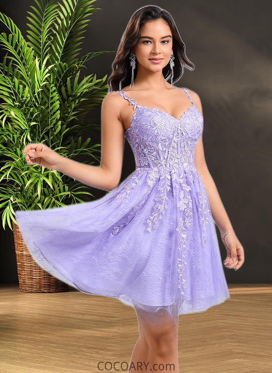 Aliya A-line V-Neck Short Tulle Lace Homecoming Dress DA8P0025640