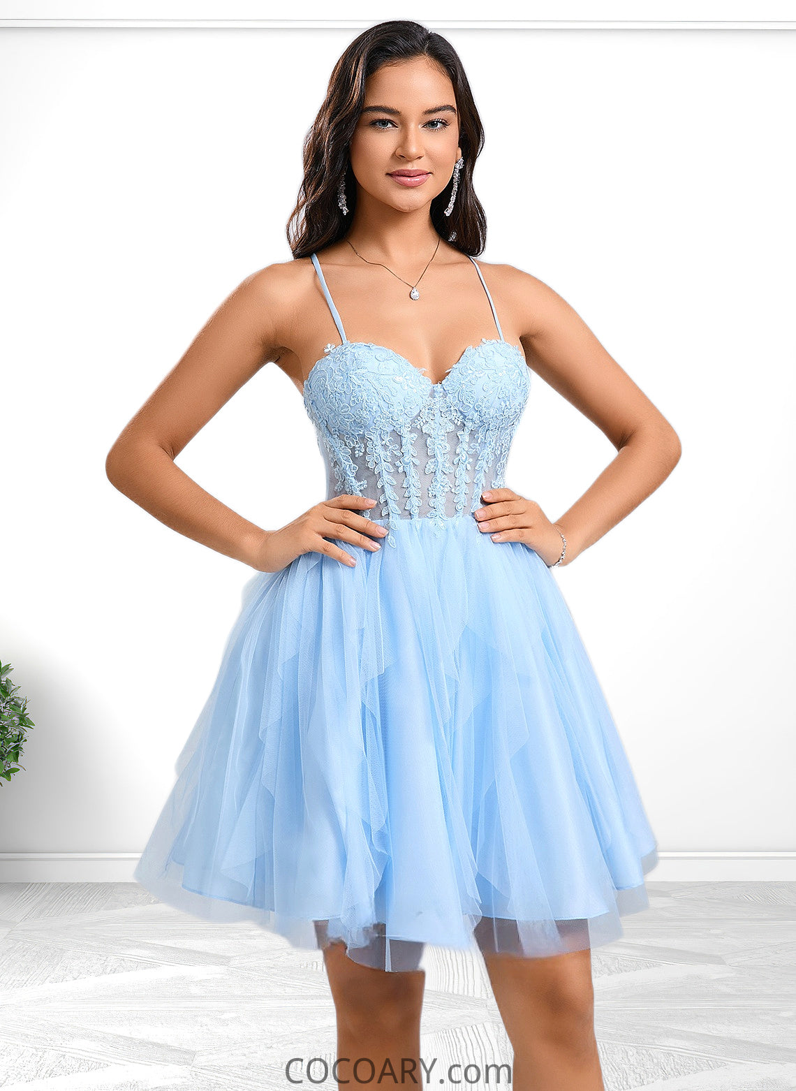 Sherry Ball-Gown/Princess Sweetheart Short Lace Tulle Homecoming Dress With Ruffle DA8P0025707