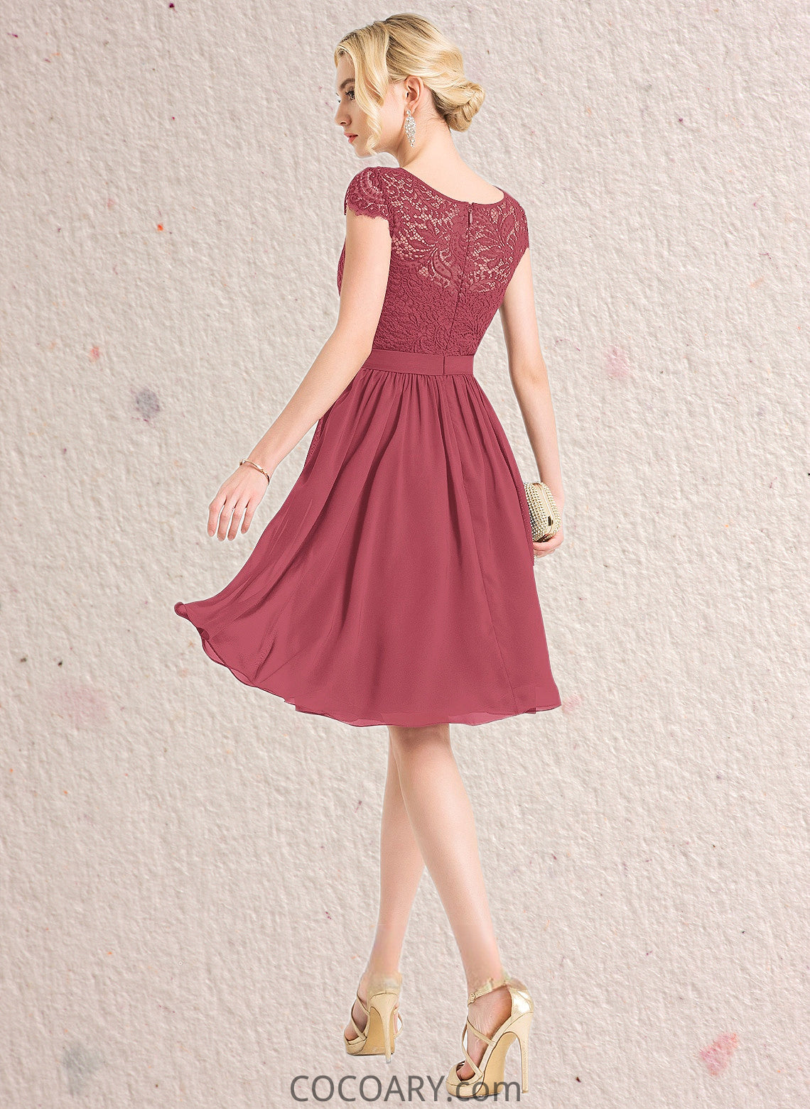 India A-line Scoop Knee-Length Lace Chiffon Homecoming Dress DA8P0025698