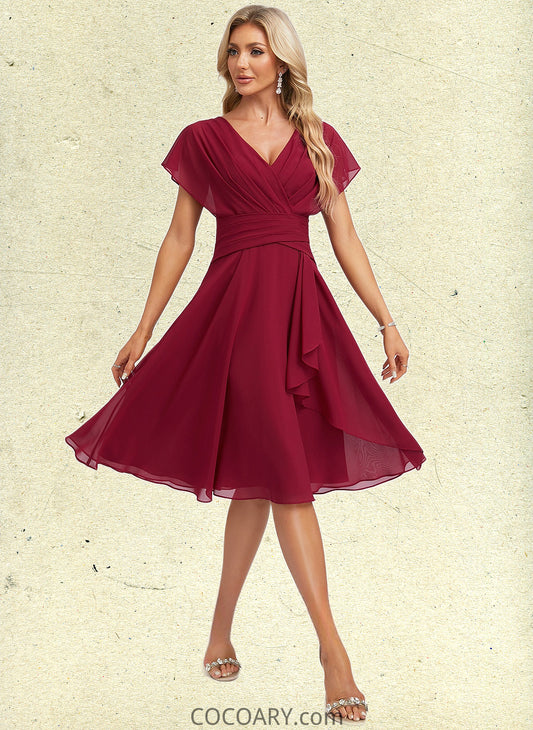 Margery A-line V-Neck Knee-Length Chiffon Homecoming Dress With Ruffle DA8P0025716