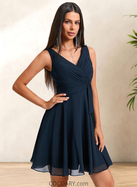 Aria A-line V-Neck Short Chiffon Homecoming Dress With Pleated DA8P0025644