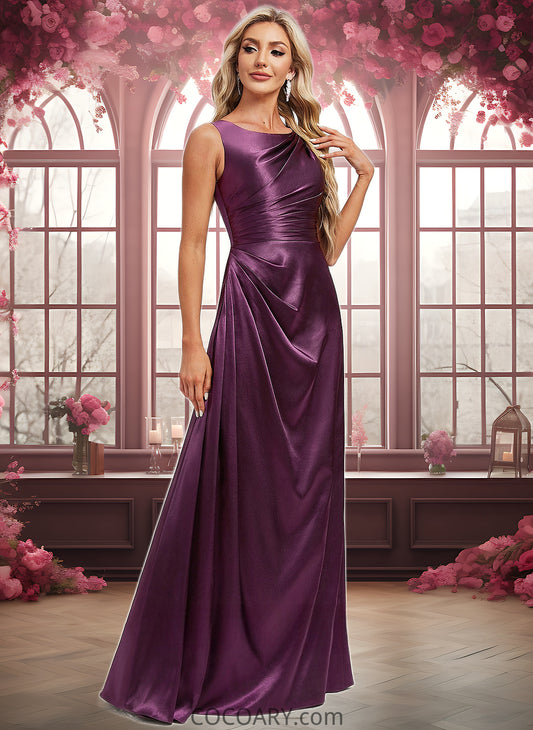 Jeanie A-line Scoop Floor-Length Stretch Satin Bridesmaid Dress DA8P0025829