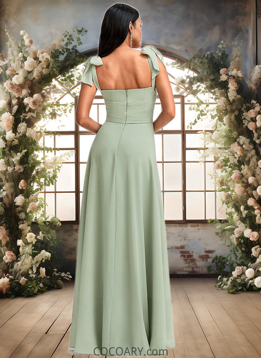 Chloe A-line Cowl Floor-Length Chiffon Bridesmaid Dress With Bow DA8P0025738