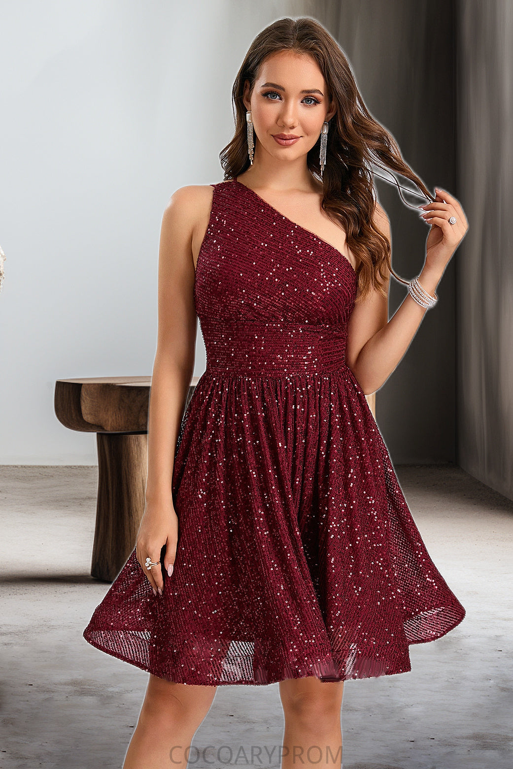 Ashtyn A-line One Shoulder Short/Mini Sequin Homecoming Dress With Sequins DA8P0020485