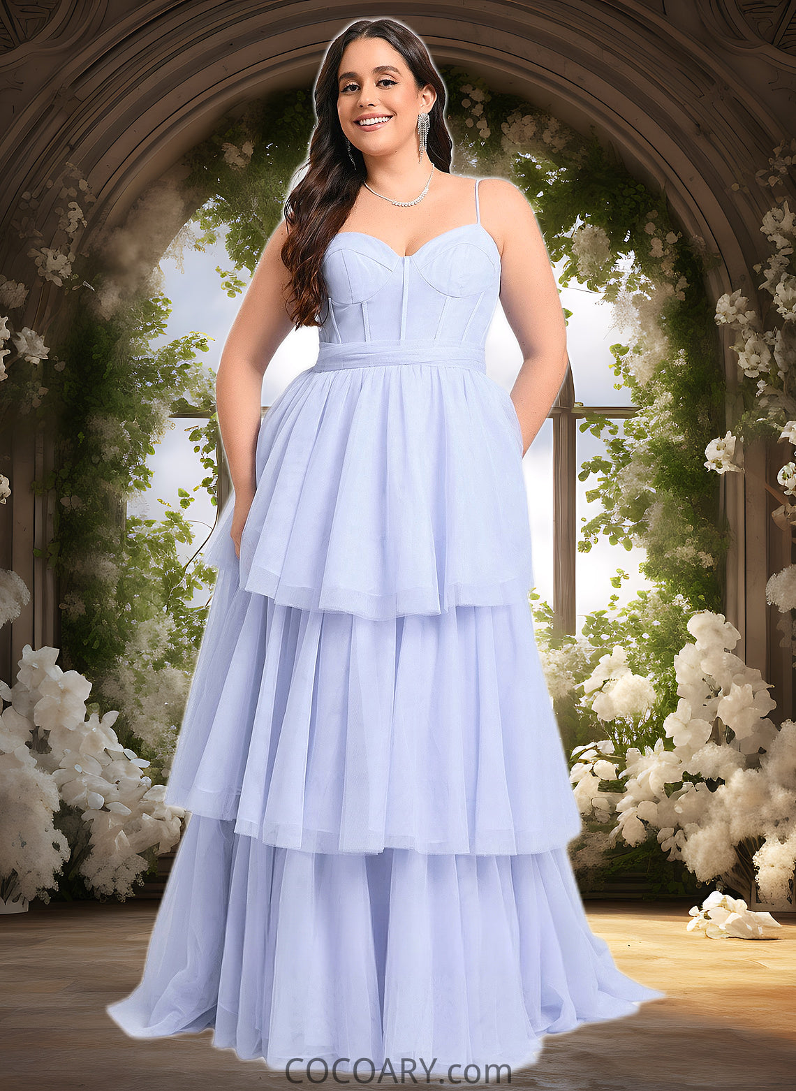 Kaley Ball-Gown/Princess Sweetheart Sweep Train Tulle Prom Dresses With Bow DA8P0025843