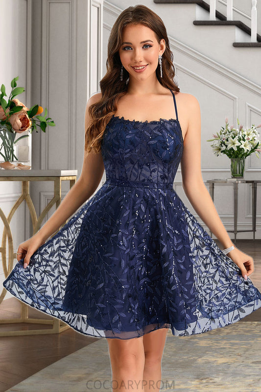 Madeleine A-line Scoop Short/Mini Lace Homecoming Dress With Sequins DA8P0020461