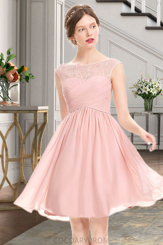 Emmalee A-line Scoop Knee-Length Chiffon Tulle Homecoming Dress With Beading Ruffle DA8P0020594