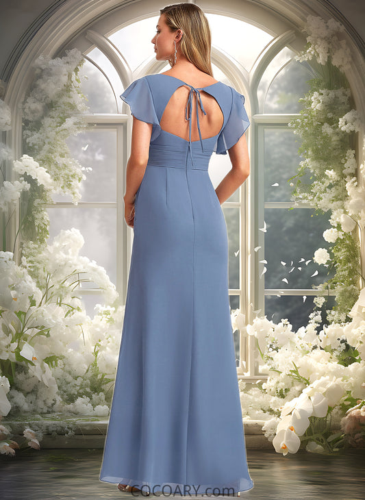 Savanna A-line V-Neck Floor-Length Chiffon Bridesmaid Dress With Ruffle DA8P0025729