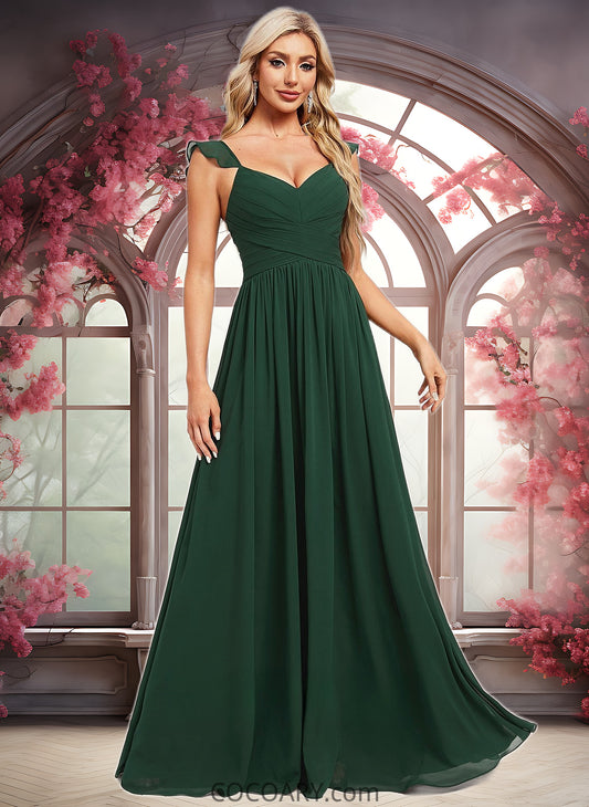 Raina A-line V-Neck Floor-Length Chiffon Bridesmaid Dress With Ruffle DA8P0025811