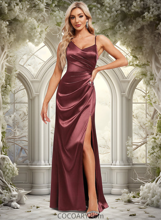 Abril A-line Asymmetrical Floor-Length Stretch Satin Bridesmaid Dress DA8P0025828