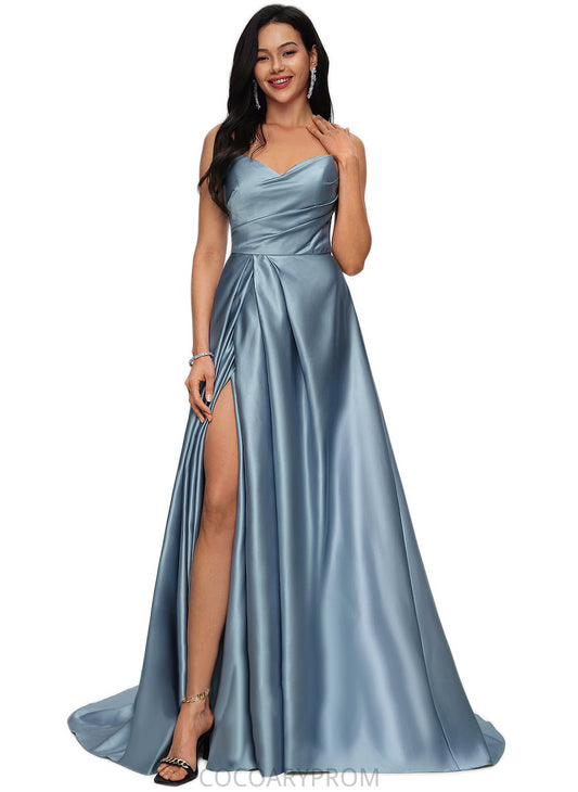 Kaylen Ball-Gown/Princess V-Neck Sweep Train Satin Prom Dresses DA8P0022191