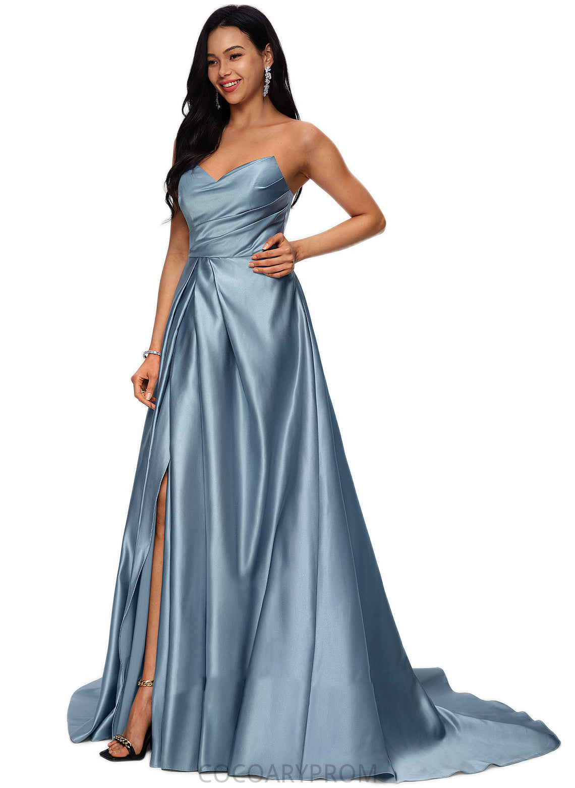 Kaylen Ball-Gown/Princess V-Neck Sweep Train Satin Prom Dresses DA8P0022191