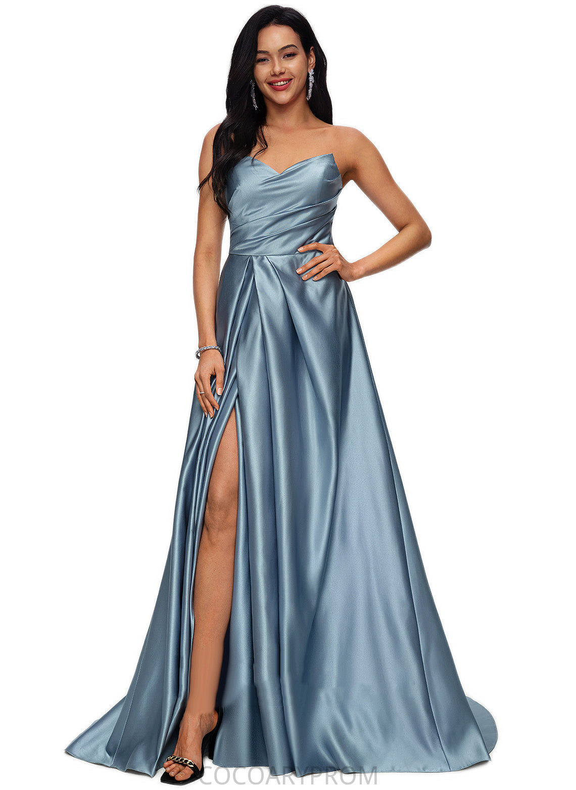 Kaylen Ball-Gown/Princess V-Neck Sweep Train Satin Prom Dresses DA8P0022191