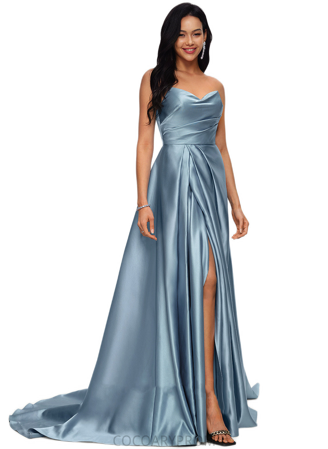 Kaylen Ball-Gown/Princess V-Neck Sweep Train Satin Prom Dresses DA8P0022191