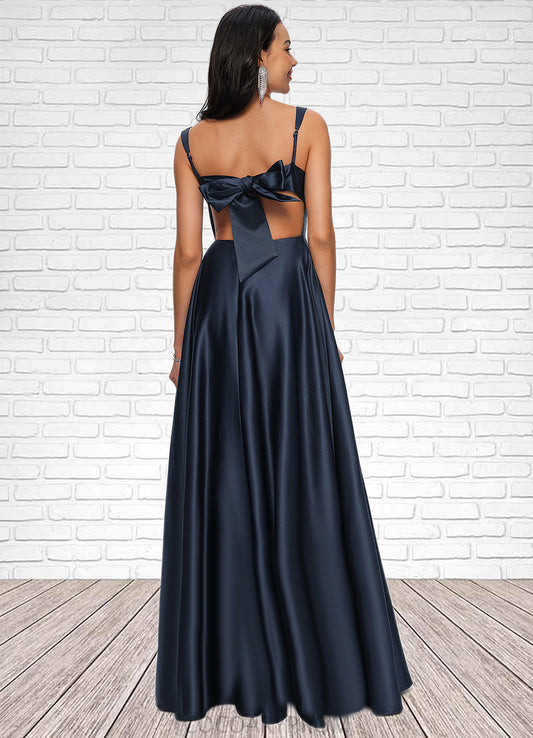 Rosalyn A-line Straight Floor-Length Satin Prom Dresses With Bow DA8P0022195