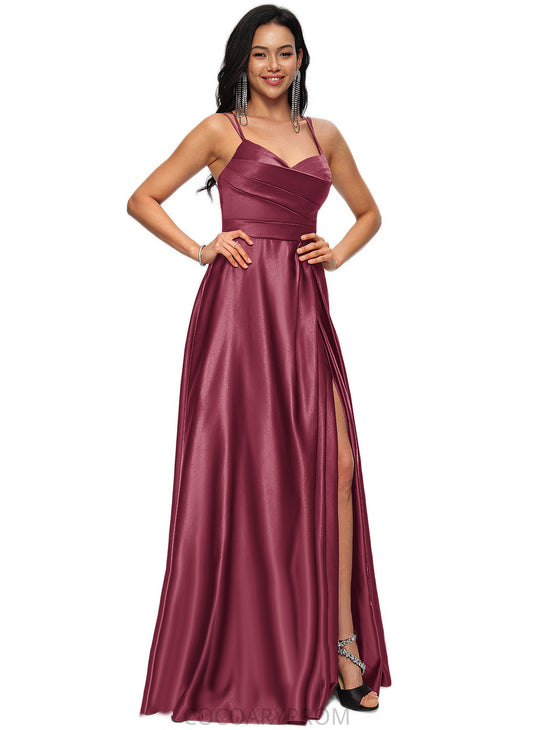 Raelynn A-line V-Neck Floor-Length Satin Prom Dresses DA8P0022197