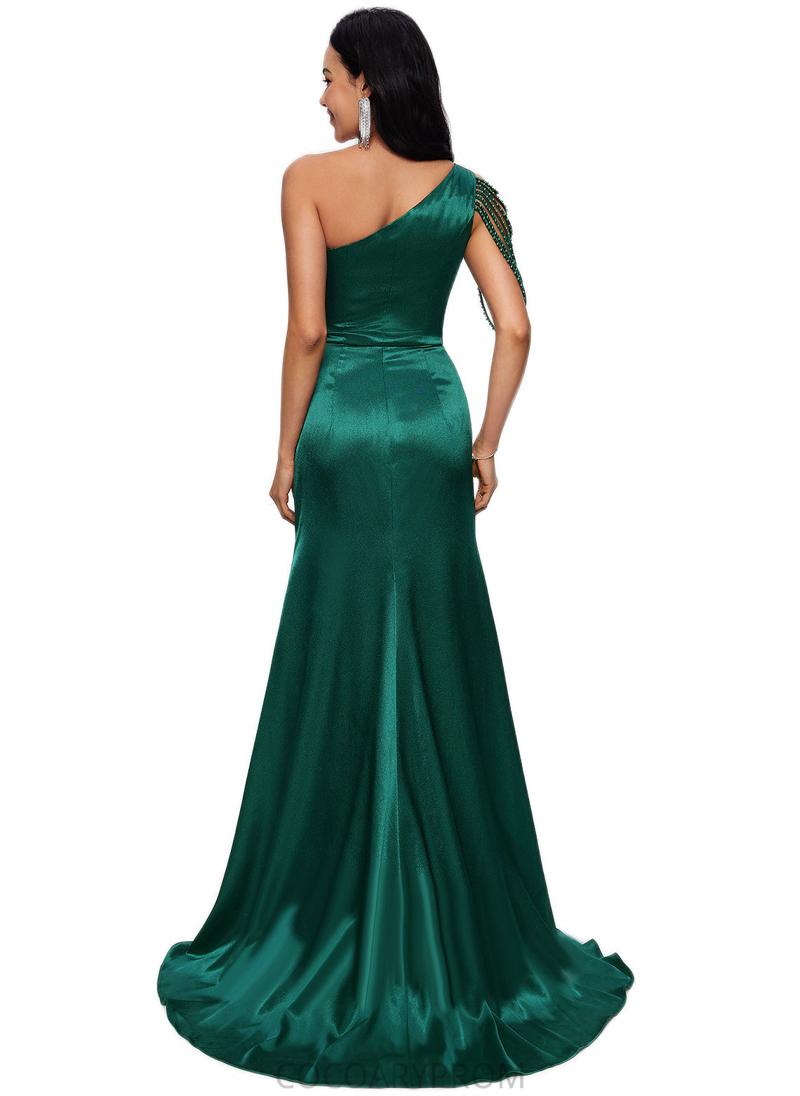 Ashley Trumpet/Mermaid One Shoulder Sweep Train Stretch Satin Prom Dresses With Beading DA8P0022205