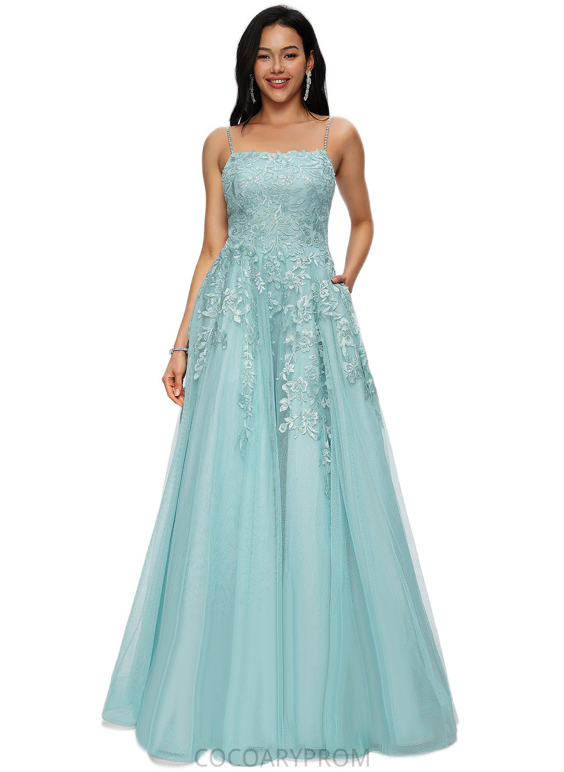 Simone Ball-Gown/Princess Straight Floor-Length Tulle Prom Dresses With Appliques Lace Sequins DA8P0022206