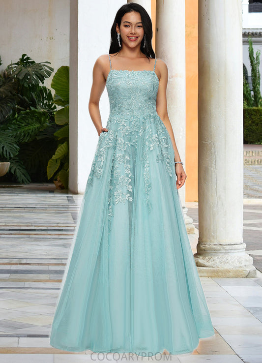 Brooklynn Ball-Gown/Princess Straight Floor-Length Tulle Prom Dresses With Appliques Lace Sequins DA8P0022206