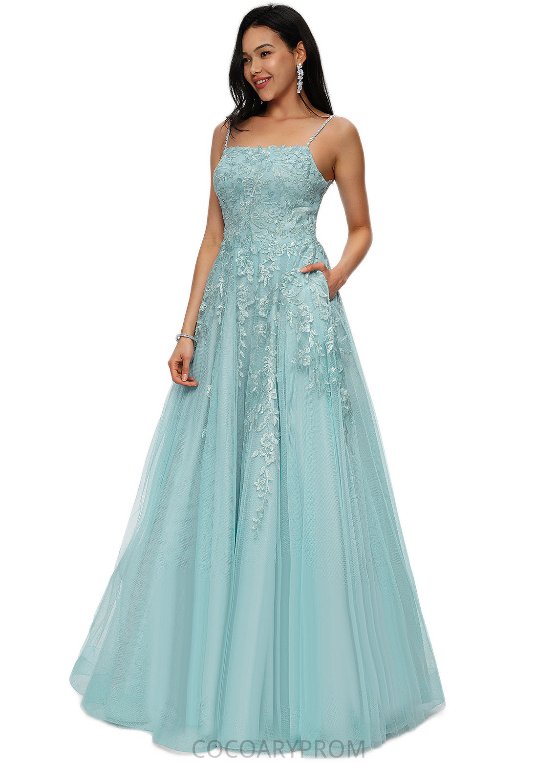 Simone Ball-Gown/Princess Straight Floor-Length Tulle Prom Dresses With Appliques Lace Sequins DA8P0022206