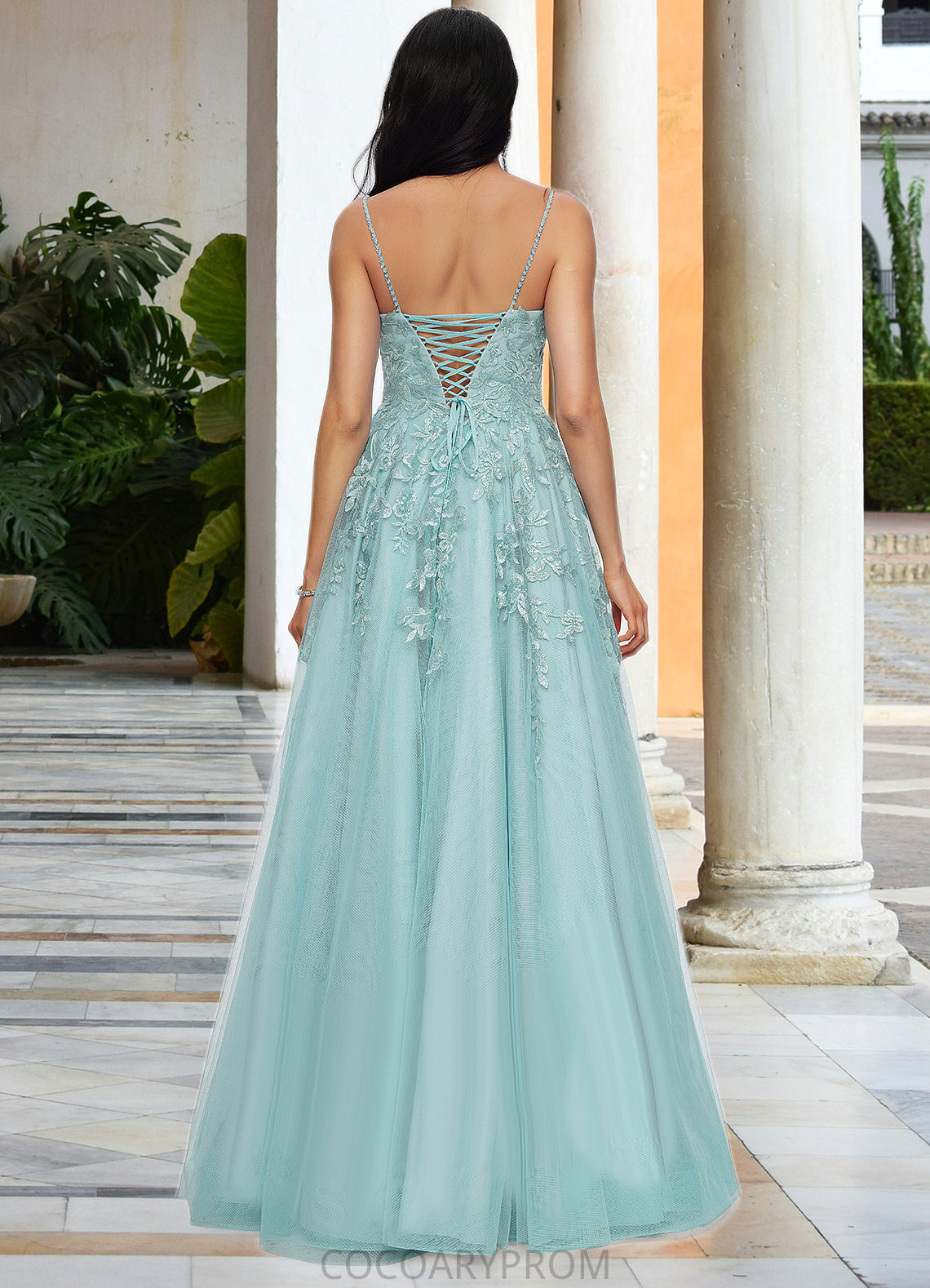 Brooklynn Ball-Gown/Princess Straight Floor-Length Tulle Prom Dresses With Appliques Lace Sequins DA8P0022206