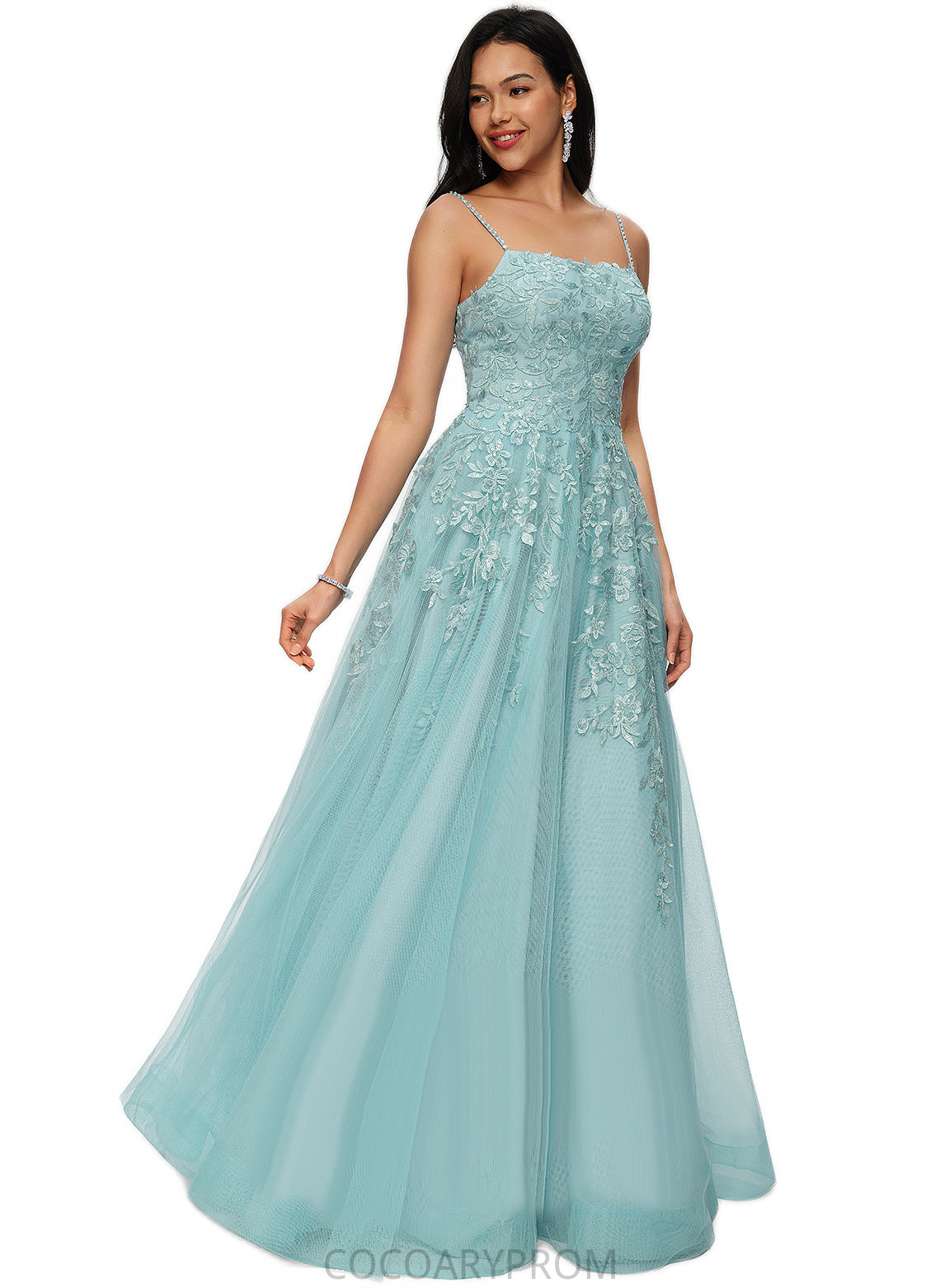 Simone Ball-Gown/Princess Straight Floor-Length Tulle Prom Dresses With Appliques Lace Sequins DA8P0022206