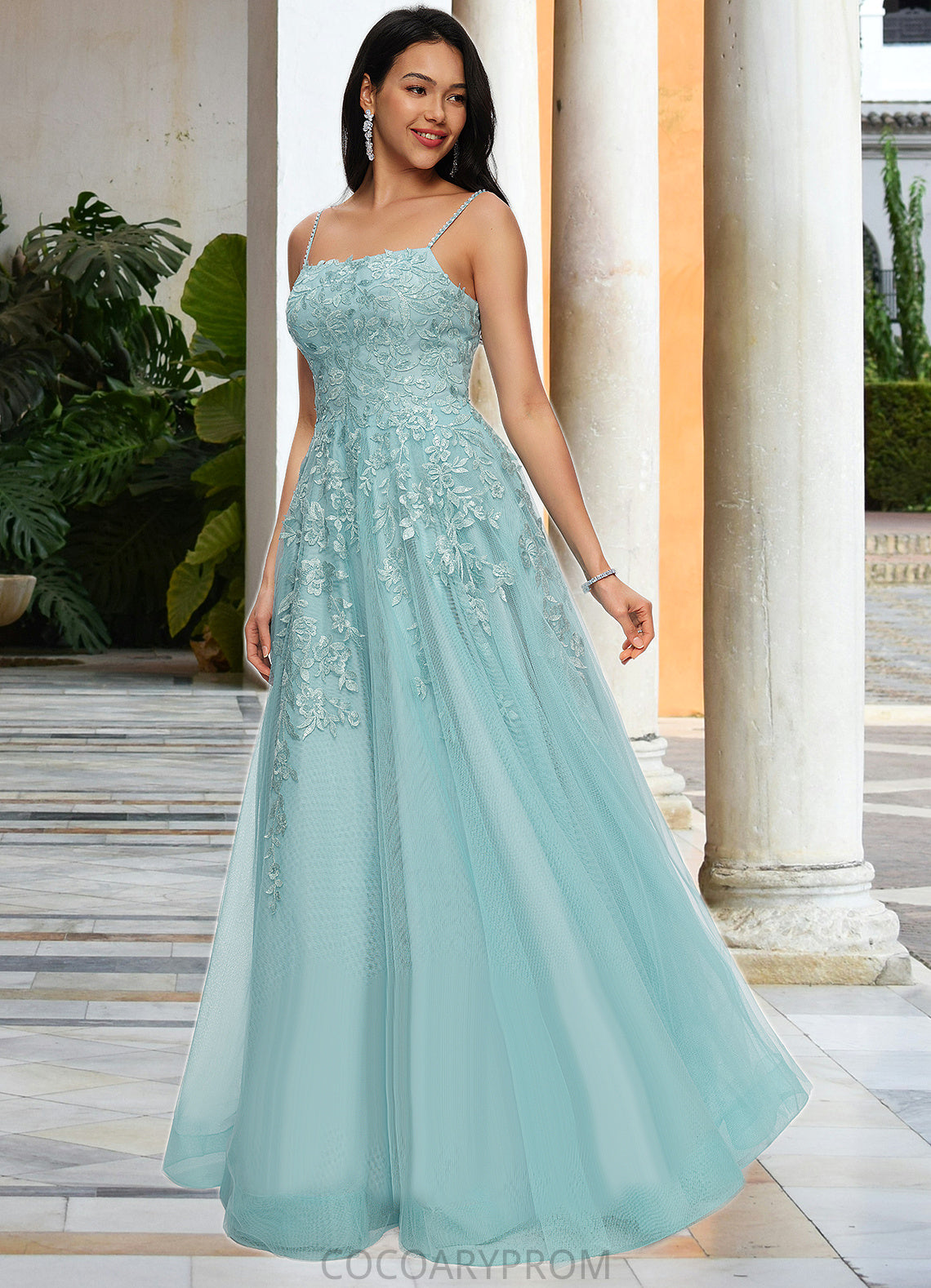 Brooklynn Ball-Gown/Princess Straight Floor-Length Tulle Prom Dresses With Appliques Lace Sequins DA8P0022206